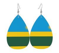 Flag of Rwanda double-sided printed leather earrings int and shape of water drops, creative, light and novel, bright and vivid colors.