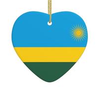 Flag of Rwanda Heart-Shaped Ceramic Pendant Printed Ceramic Pendant Suitable for Hanging on windowsills or fireplaces
