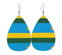 Flag of Rwanda Leather Earring. Stylish teardrop shape, perfect for women, and a great decorative choice for parties and holidays.