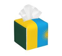 Flag of Rwanda Print Tissue Box Cover - Square Leather Holder Organizer, for Kitchen, Living Room, Office Decor