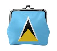 Flag of Saint Lucia Leather Kiss Lock Coin Purse-Small Mini Wallet for Women