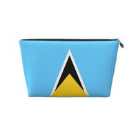 Flag of Saint Lucia Leather Travel Makeup Bag-Waterproof Cosmetic Pouch