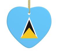 Flag of Saint Lucia Love Heart Shaped Ceramic Pendant, Christmas Tree Decoration Pendant, Christmas New Year Holiday Party