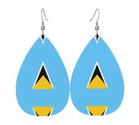 Flag of Saint Lucia Print Leather Earring Women Dangle-Earrings - Lightweight Teardrop Jewelry, Valentine's Day Accessory
