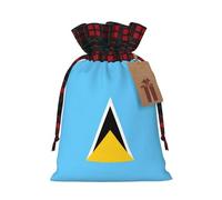 Flag of Saint Lucia Print Reusable Gift Bags with Drawstring - Xmas Holiday Party Favors Pouches for Christmas, Birthdays