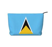 Flag of Saint Lucia Printed Corduroy Cosmetic Bag - Women's Portable Zipper Toiletry Storage Bag, Black, One Size