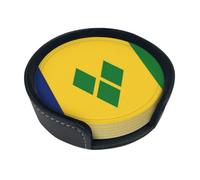 Flag of Saint Vincent and the Grenadines Leather Coasters-Set of 6 with Storage Holder