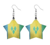 Flag of Saint Vincent And The Grenadines Printed Wooden Earrings for Women Trendy Lightweight Charms Pendant Jewelry Apricot Shaped