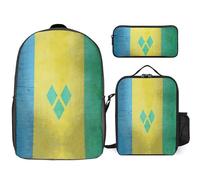 Flag of Saint Vincent And The Grenadines Trendy Backpack Set for Unisex Lightweight 17inch Daypack with Lunch Bag And Pencil Case 3pcs