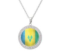 Flag of Saint Vincent And The Grenadines Women's Diamond Necklace Shiny Rhinestones Pendant Jewel Necklaces Romantic Trendy