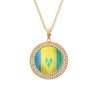 Flag of Saint Vincent And The Grenadines Women's Diamond Necklace Shiny Rhinestones Pendant Jewel Necklaces Romantic Trendy