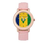 Flag of Saint Vincent and The Grenadines Women's Wrist Watch Easy Reader with Leather Strap Analog Display Wonderful Ladies Gifts