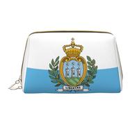 Flag of San Marino Leather Hand-Held Zipper Makeup Bag Cute Make Up Case Large Wide-Open Pouch Pen Case