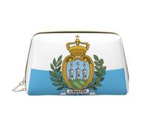 Flag of San Marino Leather Hand-Held Zipper Makeup Bag Storage Bag Portable Lipstick Pouch Toiletry Bag