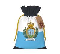 Flag Of San Marino Print Christmas Drawstring Present Bag, Reusable Holiday Goodie Bag For Presents