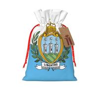 Flag of San Marino Print Drawstring linen gifts bag for Christmas Party,holiday packaging presents bags.