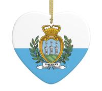 Flag Of San Marino Print Heart Shaped Ceramic Doublesided Christmas Ornament Festive Home Xmas Tree Decor
