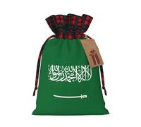 Flag Of Saudi Arabia Print Burlap xmas Gift Bag With Drawstring, Polyester Plaid Pouch For Gift Birthday Present-M Size