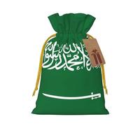 Flag of Saudi Arabia Print Drawstring linen gifts bag for Christmas Party,holiday packaging presents bags.