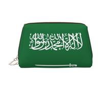 Flag of Saudi Arabia Print Premium Leather Toiletry Travel Pouch with Waterproof Portable Pouch Open Flat Makeup Bag