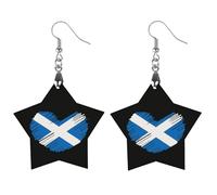 Flag of Scotland Heart Printed Wooden Earrings for Women Trendy Lightweight Charms Pendant Jewelry Apricot Shaped