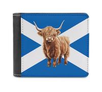 Flag of Scotland Highland Cow Men's Wallet Bifold RFID Blocking Wallet Slim Billfold Pocket with Card Holders for Women