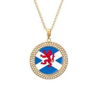 Flag of Scotland with Lion Rampant Round Pendant Necklaces for Women Alloy Rhinestone Jewelry Custom Picture Necklace