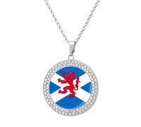 Flag of Scotland with Lion Rampant Round Pendant Necklaces for Women Alloy Rhinestone Jewelry Custom Picture Necklace