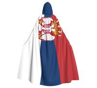 Flag Of Serbia Print Halloween Hooded Cloak Full Length Adults Kids Unisex Medieval Cosplay Costume