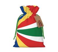 Flag of Seychelles Print Christmas Bags with Drawstrings, Christmas Treat Pouches, Party Favor Bags M