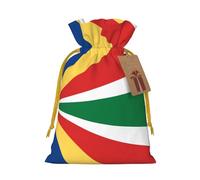 Flag of Seychelles Print Christmas Bags with Drawstrings, Christmas Treat Pouches, Party Favor Bags M