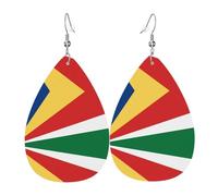 Flag of Seychelles Printed Leather Earrings - Lightweight Teardrop Earrings Perfect for Christmas, Valentine's Day Gifts