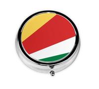 Flag of Seychelles This Small, Round, Three-Compartment Travel Pill Box is Perfect for Storing Daily medications, Vitamins, and on-The-go.