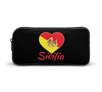 Flag of Sicilian Funny Pen Case Pencil Large Pouch Stationery Bag Makeup Cosmetic Organizer for Men Women