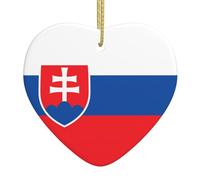 Flag of Slovakia Ceramic Christmas Heart Pendant, The Pottery Piece is Available with Silk Thread