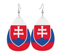 Flag of Slovakia Printed Dangle Leather Earrings, Reversible Statement Jewelry with Silver Plated Hooks