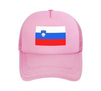 Flag of Slovenia Black Printed Adjustable Mesh Baseball Cap - Unisex, Outdoor Running and Fishing Sun Hat, Pink, One Size