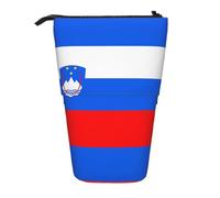 Flag of Slovenia Expandable Stand Pencil Pouch, Multi-Design Oxford Fabric, Adjustable Height, Multi-Use Cosmetic Bag