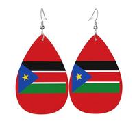 Flag of South Sudan Leather Earring Pairs Teardrop Faux Leather Earrings Set for Women Lightweight Leather Dangle Drop Earrings.