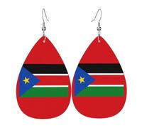 Flag of South Sudan Leather Earring. Stylish teardrop shape, perfect for women, and a great decorative choice for parties and holidays.
