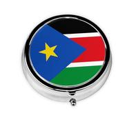 Flag of South Sudan Round mini Pill Box, Lightweight and Portable, with 3 Plastic Inserts, Suitable for Carrying in Pockets or Wallets.
