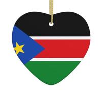 Flag of South SudanChristmas Ceramic Heart-Shaped Pendant, Christmas Decorative Gift