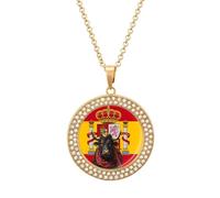 Flag of Spain Bull Women's Round Diamond Necklace Vintage Alloy Pendants Multicolored Sparkly Jewelry