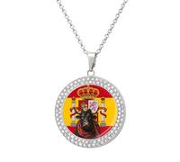 Flag of Spain Bull Women's Round Diamond Necklace Vintage Alloy Pendants Multicolored Sparkly Jewelry