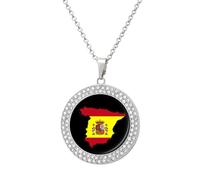 Flag Of Spain Spanish Women's Diamond Necklace Shiny Rhinestones Pendant Jewel Necklaces Romantic Trendy