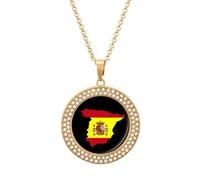 Flag Of Spain Spanish Women's Diamond Necklace Shiny Rhinestones Pendant Jewel Necklaces Romantic Trendy