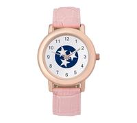 Flag of Tennessee Watch for Women Pink Leather Strap Ladies Watches Round Case Three-Hand Wrist Watch