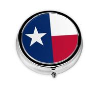 Flag of Texas Round mini Pill Box, Lightweight and Portable, with 3 Plastic Inserts, Suitable for Carrying in Pockets or Wallets.