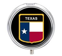 Flag of Texas State Cute Metal Pill Box | Round Pill Case with 3 Compartments and Mirror for Vitamin Fish Oils