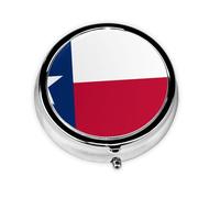 Flag of Texas This Small, Round Pill Box is a Portable Travel Medicine Organizer with Three compartments for Storing Daily medications.